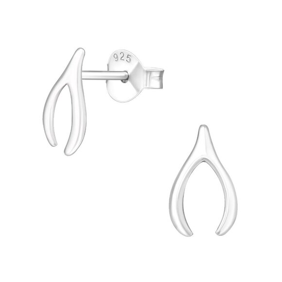 Tiny Sterling Silver Wishbone Studs – Minimalist Stack - Picture 1 of 7
